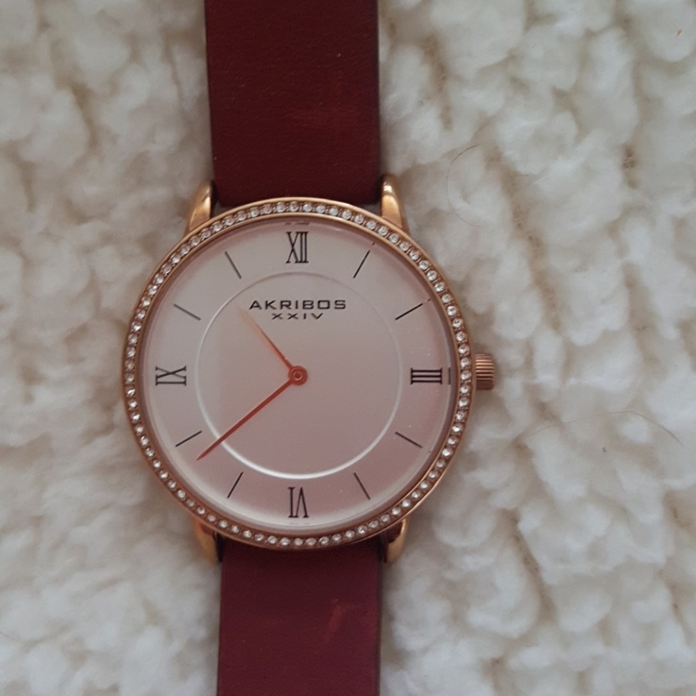 Akribos red leather band watch